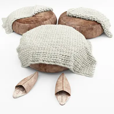 Poof, slippers, rugs-rugs, wraps