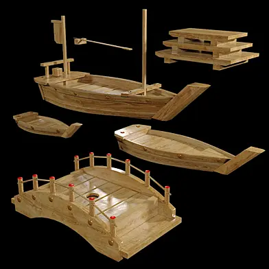 Wooden dishes for sushi