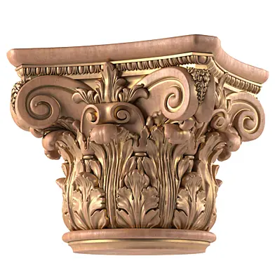 The capital is carved from wood with gilding. Wood column capital