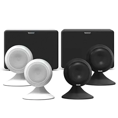 EvoSound Sphere speaker system with table mounts