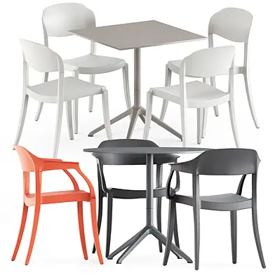 Strauss stackable chair by janusetcie and Elephant table by Kristalia