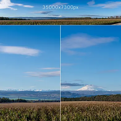 Panorama with mountains and field. Elbus and the Caucasian ridge. 35k