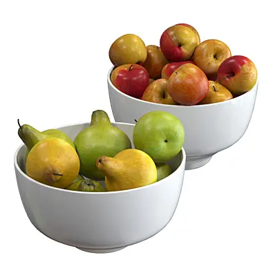 Apples and pears in ceramic bowls