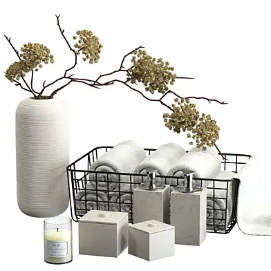 Decorative set for a bathroom with a decorative bouquet