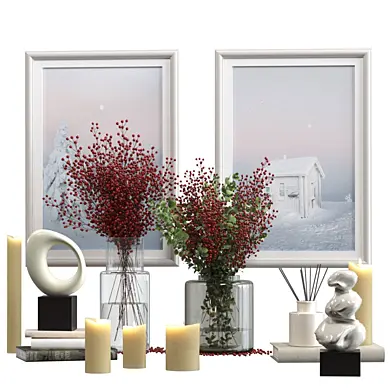 Decorative set with candles and bouquets with berries