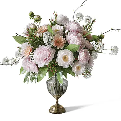 Flower Set 071 peonies gold crystal vase