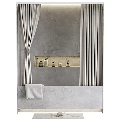 Bath niche with curtains