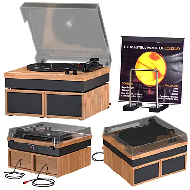Fenton Record Player with Speakers & rack of records