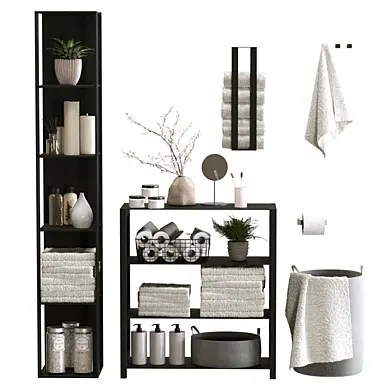 Decorative bathroom set with towels and cosmetics