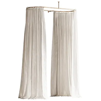 Tie Top Linen Bath Curtain on Oval Rod
