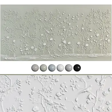 Botanical bas-relief plaster wall decorative panel garden birds tree flowers