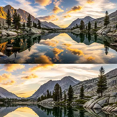 Panoramic View of the Mountain Lake