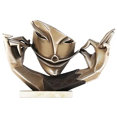 Abstract Bronze Mask Sculpture