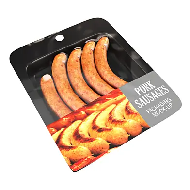Pork sausages thin with packaging 01