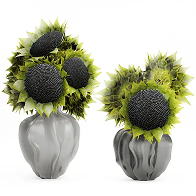 A beautiful bouquet of green and black sunflower flowers in a modern ceramic vase from H&M Home. Set 724.