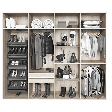 Open wardrobe with hallway decor