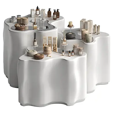Organically shaped retail island. Display case