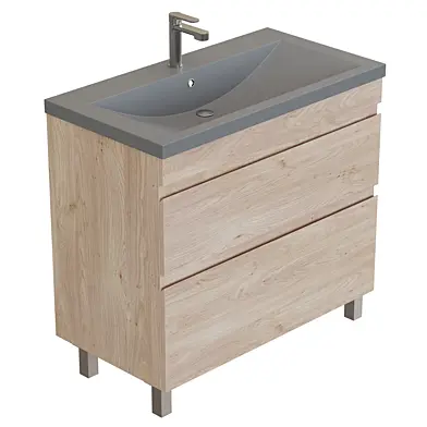OM Nota new light oak floor cabinet with Florentina Anita silk gray sink