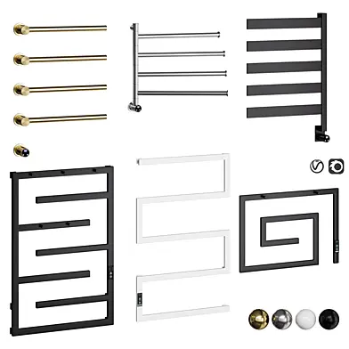 Electric heated towel rail set for bathroom with thermostat.
