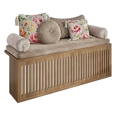 Window sill seat with a grid and cushions