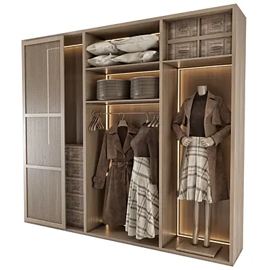 Wooden Wardrobe With Clothes_Set 4435