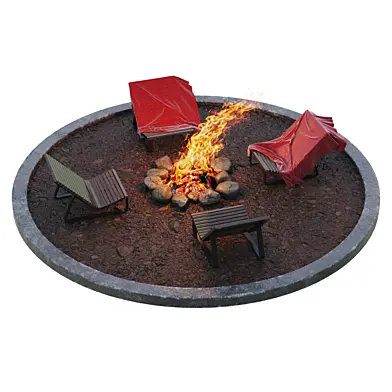 Realistic Campfire Lounge Outdoor wind Fire with Chairs 001