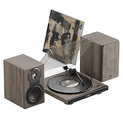Stereo system with speakers walnut colorway