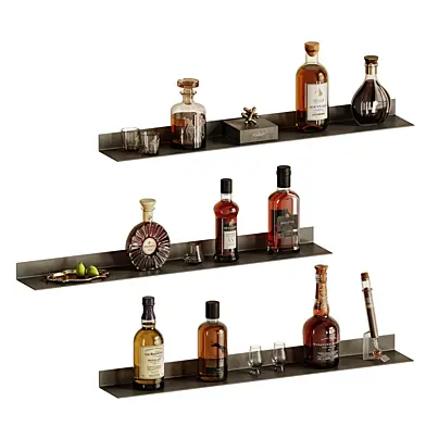 Shelves with bottles of whiskey and cognac set 1