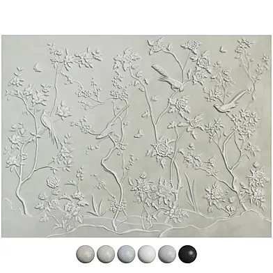 Botanical bas-relief plaster stucco wall decorative panel garden birds tree flowers