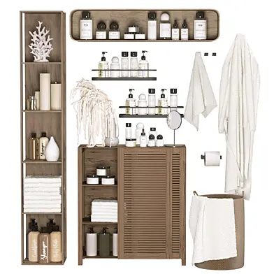 Decorative set for the bathroom with a bathrobe, cosmetics, and amaranth
