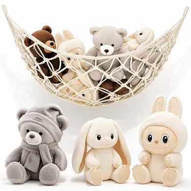 Children's soft plush toy wall net hammock storage organizer teddy bear bunny labubu. Decorative set 10