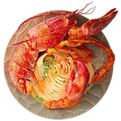 plate of lobster and spaghetti