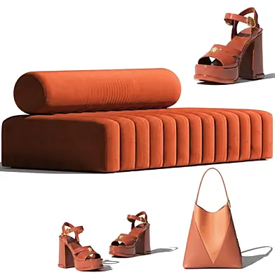 Decorative red set bench sofa for the hallway minimalism women's shoes bag LOUIS VUITTON terracotta. Collection 183