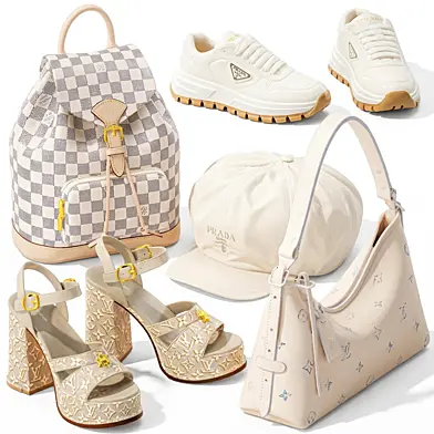 Decorative white set minimalism shoes women's shoes sneakers bag backpack LOUIS VUITTON cap PRADA. Collection 186