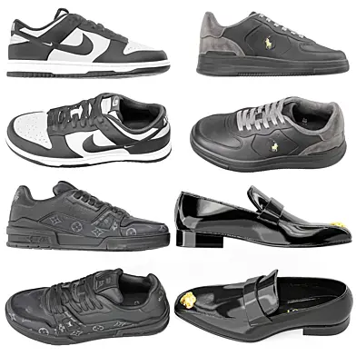 Decorative set of decor branded black shoes sneakers men's shoes LOUIS VUITTON PRADA Gucci Nike. Collection 189.