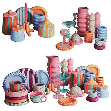 Set of Colored Ceramic Tableware