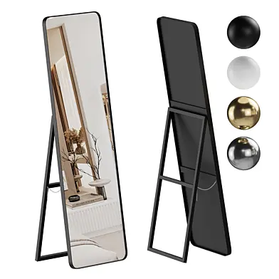 Floor/wall mirror in a metal frame with rounded edges