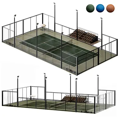 Outdoor Tennis Court with Fencing, Floodlights & Grandstand
