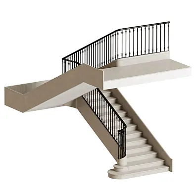 Neoclassical staircase with wrought iron railings