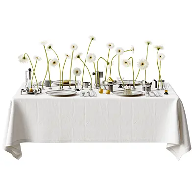 Table setting with a composition of gerberas