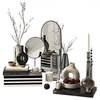 Decorative сет with a mirror, vases, and candles