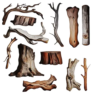 Set of low-poly stumps and branches for exterior
