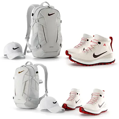 Backpack and shoes and cup hat sports brand Nike