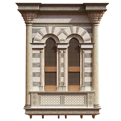 Classic Islamic Single Arch Window and Balustrade 3D Model 1260