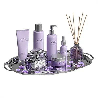 Cosmetics set on a tray