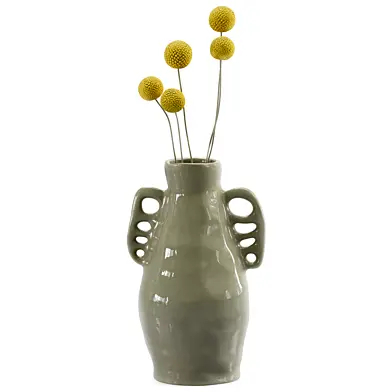 Dried flower bouquet of Craspedia in a ceramic vase 04