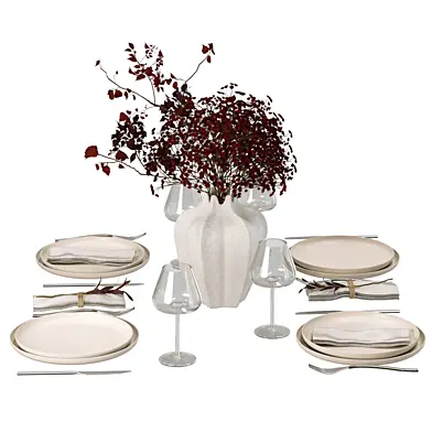 Tableware set for serving with a burgundy bouquet