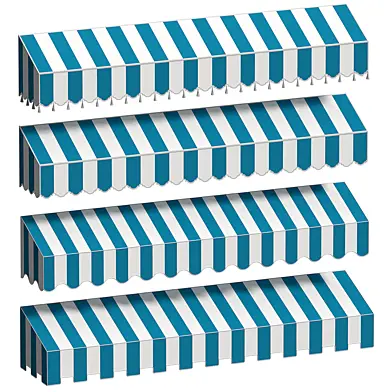 Awning with tassels. Awning with waves. Awning with notches.