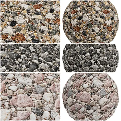 FB1231 Washed Gravel Exposed Aggregate | 3 Materials | Seamless PBR 4K