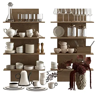 Decorative kitchen dish set with a bouquet and decor
